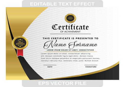 Elegant certificate template with gold curves and white background, ideal for professional and academic recognition