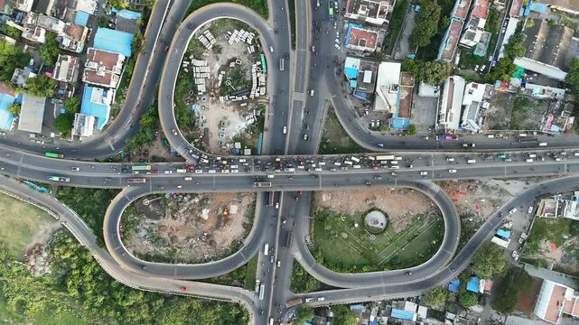 Aerial Shot of Anna Nagar Flyover and Urban Traffic in Chennai Tamil Nadu India