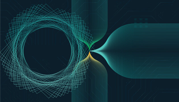 Abstract Futuristic Cyber Technology Background with Geometric Circuit Lines and Data Flow Loop
