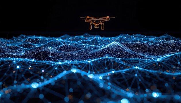 Futuristic AI Satellite Navigation System with Digital Terrain Map and Aircraft Route Visualization