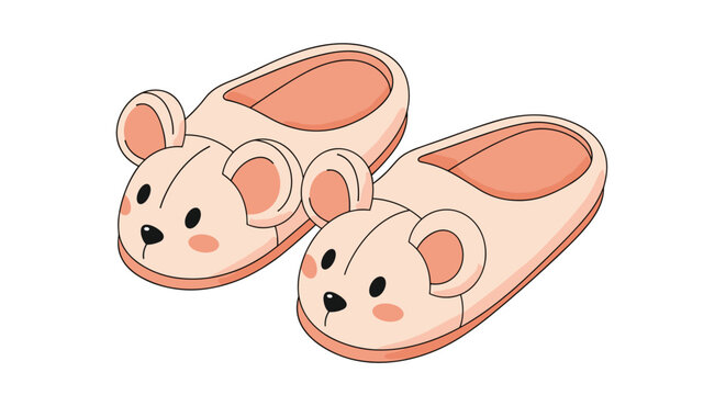 Pair of soft and cozy pink house slippers designed like cute mouse faces with ears and little black eyes for comfort and relaxation.