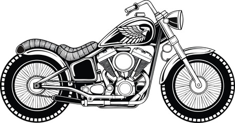 Black and white motorcycle, vintage bike, chopper illustration, vector motorcycle © MD SABBIR  HOSSAIN