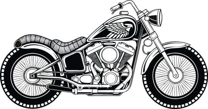 Black and white motorcycle, vintage bike, chopper illustration, vector motorcycle