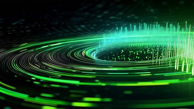 Digital technology green glowing circle scene abstract background