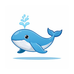 Obraz premium Cute blue whale illustration with water spray