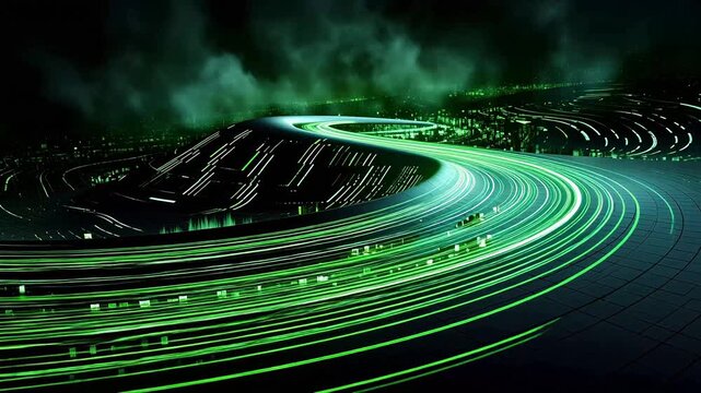 Digital technology green glowing circle scene abstract background