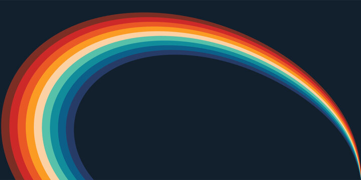 Abstract colorful 70s background vector. Vintage retro style wallpaper with lines, rainbow wavy stripes. 1970 color illustration design suitable for poster, banner, decorative, wall art.