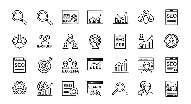 Seo and marketing icons for search engine optimization