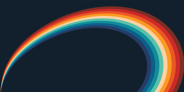 Abstract colorful 70s background vector. Vintage retro style wallpaper with lines, rainbow wavy stripes. 1970 color illustration design suitable for poster, banner, decorative, wall art.