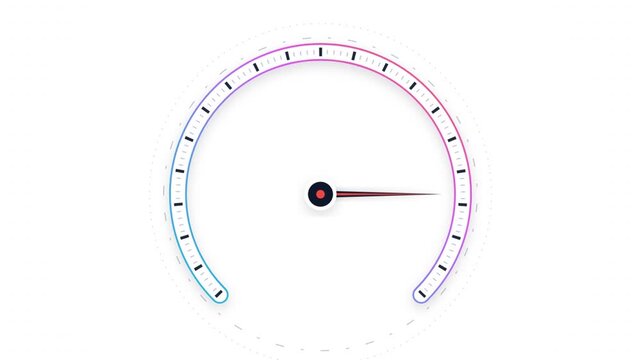 Animated speedometer gauge with moving needle on a white background