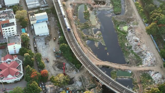 Aerial Shot of Metro Train Passing Through Anna Nagar Chennai India