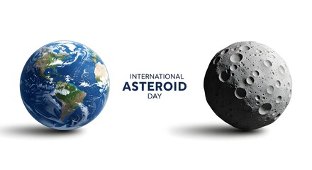 International asteroid day concept with earth and cratered asteroid