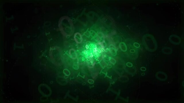 Abstract Green Binary Code Data Stream Flowing Through Dark Digital Space for Technology Concept