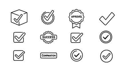 Collection of checkmark and approval icons for validation and confirmation © Chadni