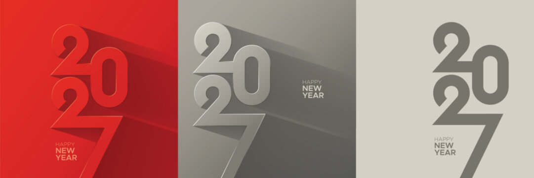 Modern 2027 Happy New Year Typography Poster with Minimal Long Shadow Geometric Design