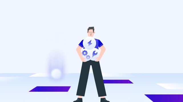 Confident Businessman Standing on Modern Abstract Geometric Grid Floor Animation