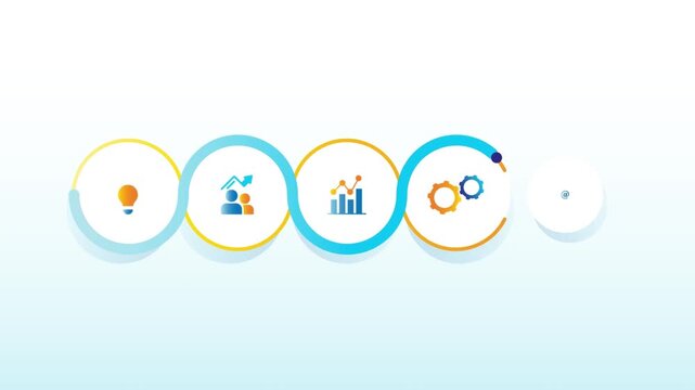 Connected Circular Business Infographic Icons Idea Team Analytics Tools Animation