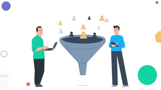 Marketing Team Directing Leads into a Customer Sales Funnel Infographic Animation