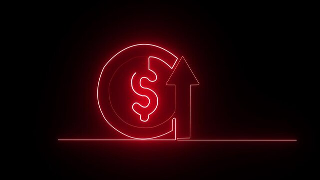 Rad Neon Dollar Coin with Upward Arrow Animation, Financial Growth and Investment Profit Concept Loop
