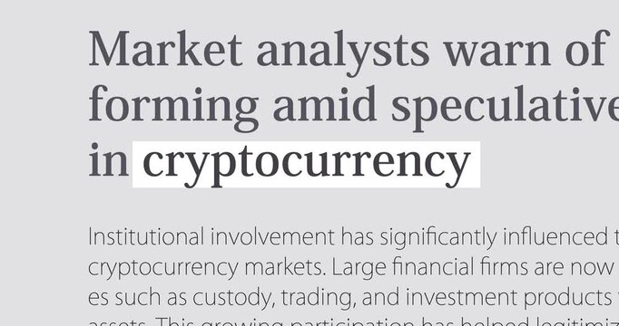 Cryptocurrency, changing news headlines sequence across media about digital currency and crypto market, loop footage