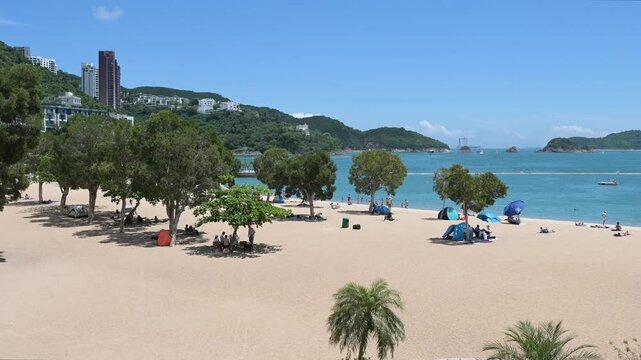 Hong Kong Island, Repulse Bay Beach, sunny day, clear sky and seascape. Hong Kong, China - 18 May 2025