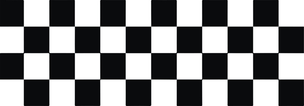Classic checkered flag pattern banner featuring alternating black and white squares, geometric and minimalist black and white vector illustration