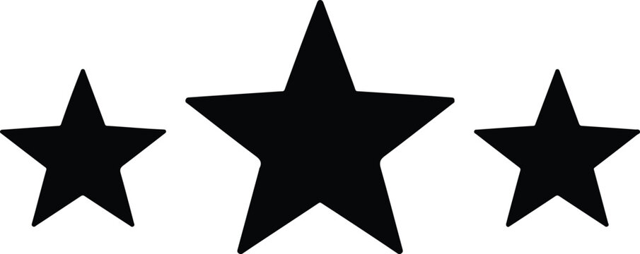 Three classic five-pointed stars arranged horizontally with a large central star, clean and minimalist black and white vector illustration