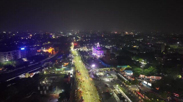 Aerial Night View of Ripon Building and Greater Chennai Corporation