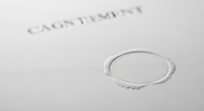 Closeup of a wax seal on a formal legal document with text visible