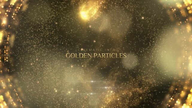 Particles of shimmering gold dust swirl elegantly around a dark central void to create a luxurious and festive atmosphere that is ideal for high-end cinematic title sequences and motion graphics.