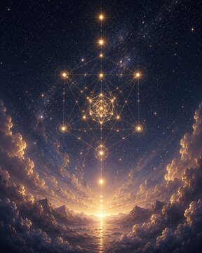 Metatron Cube Sacred Geometry Beneath the Cosmic Sky