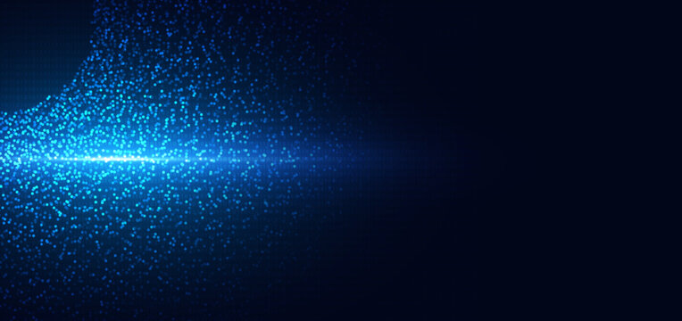 Abstract digital technology background featuring a glowing blue sphere covered with binary code.