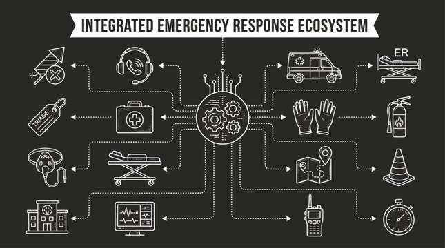 Emergency Response Icon Set with Medical Rescue Equipment for Safety Infographic Design
