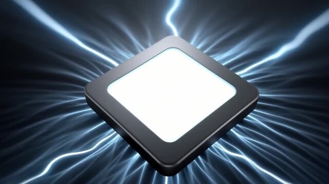 AI chip in secure cloud cybersecurity concept with glowing microchip and electric energy flow technology innovation light effect