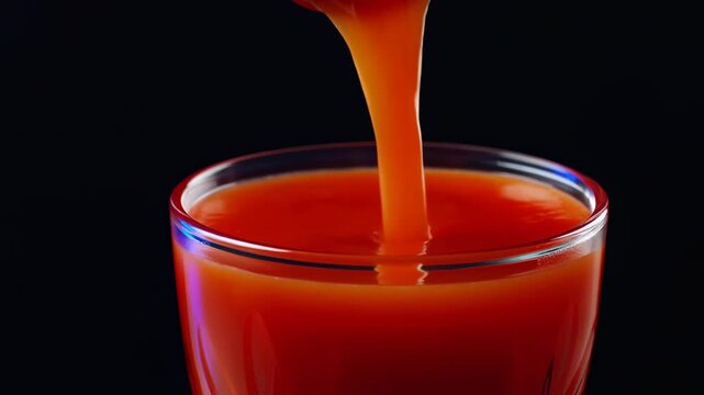 Dark red liquid pouring into a cut crystal glass against a black background