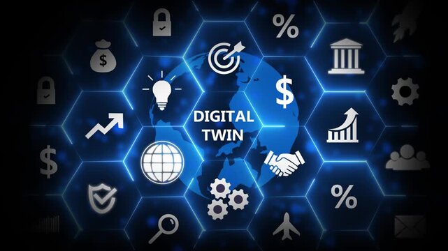 Digital twin industrial technology and manufacturing automation technology. Glowing Neon line Motion graphics 4k videos. 4k animasted on transparent technology background.