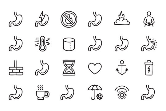 Gastric Treatment Digestion and Abdominal Health Vector Icons