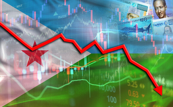 Djibouti financial fall on economy market. Djiboutian financial crisis on economic graph