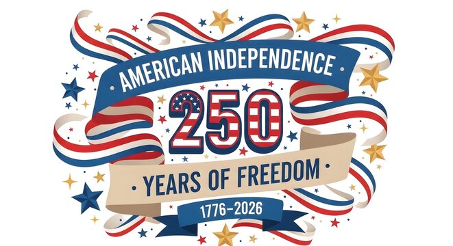 American independence 250th anniversary celebration graphic with stars and stripes