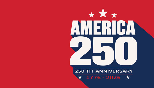 America 250 logo with red background and white text for 250th anniversary