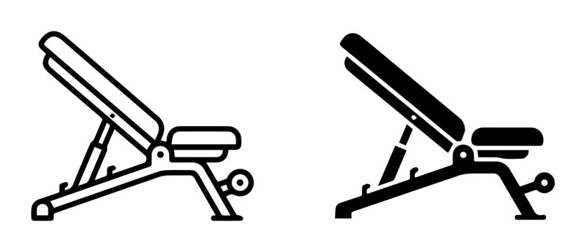 Adjustable Weight Bench Icons, Fitness Equipment Vector Graphics, Gym Workout Bench Set