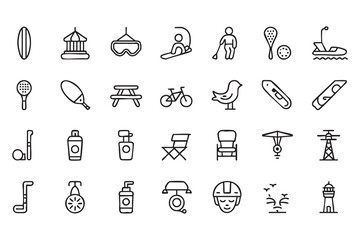 Naklejka premium Recreation and Tourism Outline Icons for Vacation and Holiday Design Projects