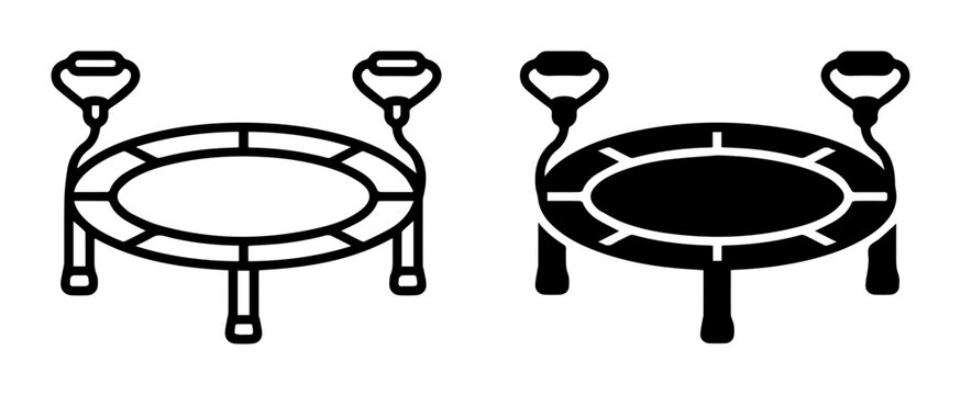 Mini Trampoline Icons, Rebounder Fitness Equipment, Cardio Workout Vector Graphics