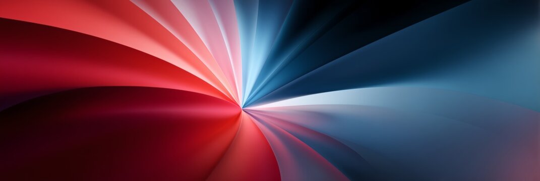 Smooth folded gradient red and cyan radial abstract panel backdrop with converging layered curves,  America USA Soccer sport, suited for corporate website header, award ceremony banner