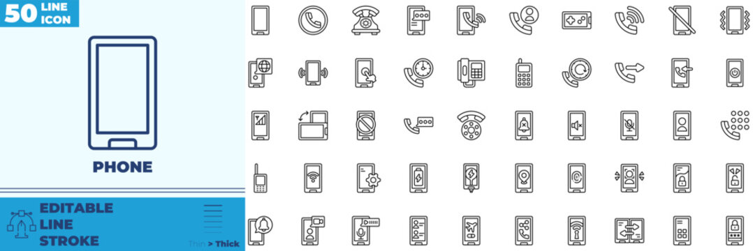 Phone Line Editable Icons set