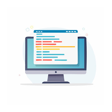 Computer screen displaying colorful code in flat design style