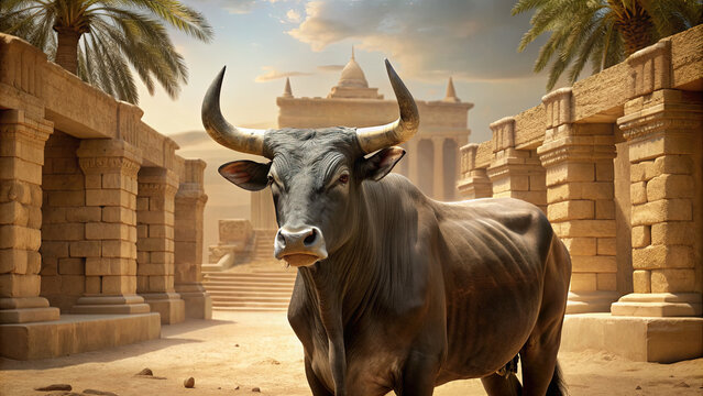 Bull Standing in Front of Stone Wall