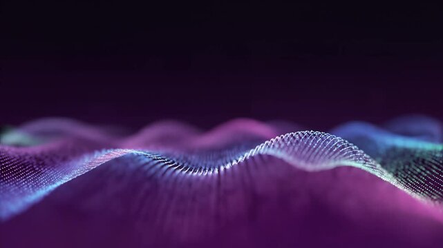 Abstract digital particle wave visualization with vibrant neon colors and flowing motion