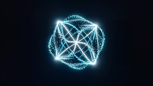 Abstract digital vortex with blue and white light streaks on black background