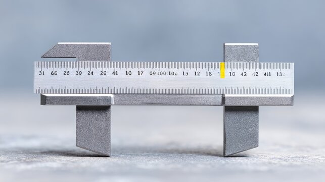 Precision measuring tool with stainless steel caliper on gray stone surface for accurate dimensions in engineering, crafting, and industrial applications